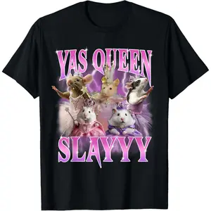 100% Cotton Yas Queen Slay Rat Meme Women Girls Slay Queen T-Shirt