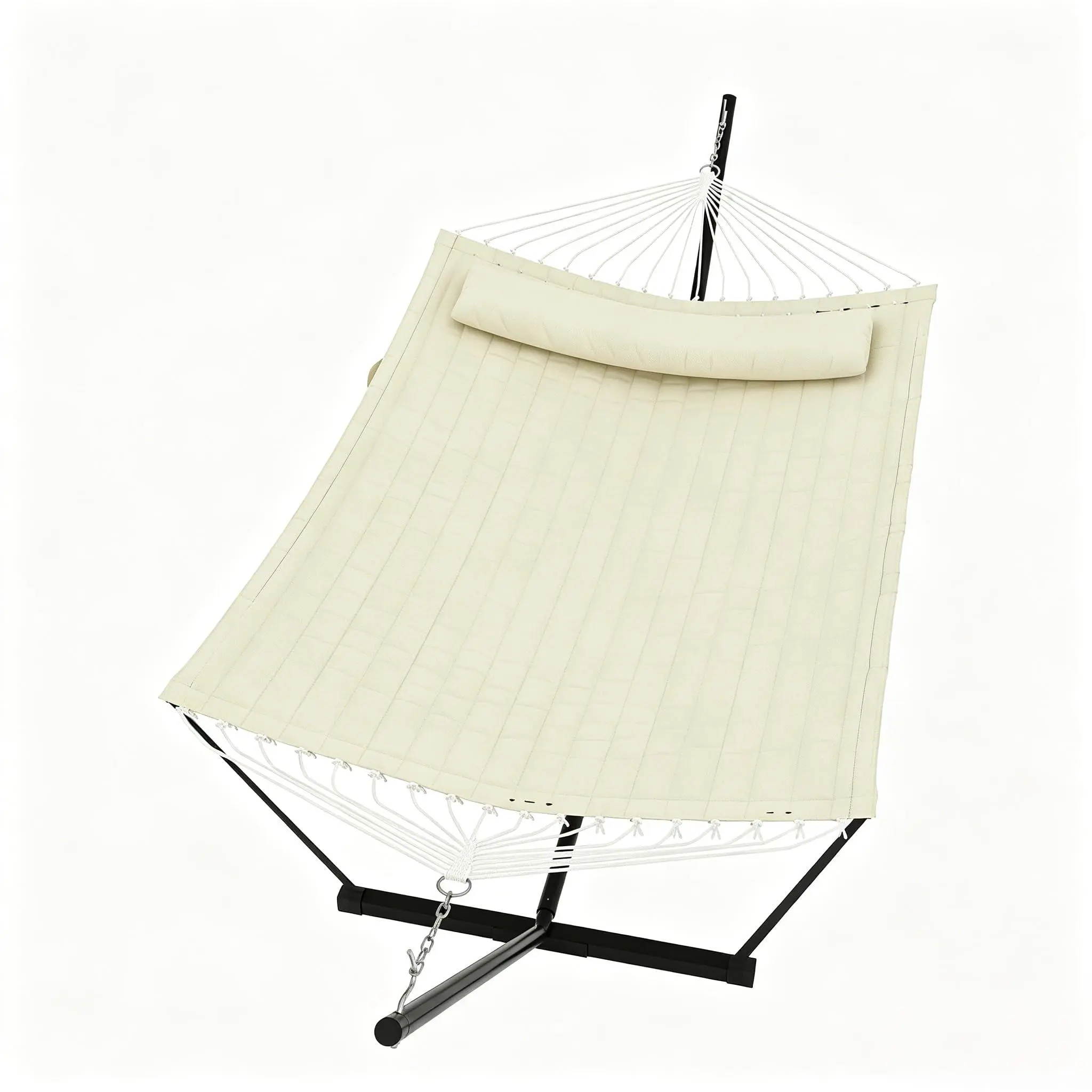 Garvee Heavy Duty Double Width Outdoor Furniture Set - Double Hammock with Stable Stand, Soft Pillow, Balance Rope, 450 lbs Capacity, Ideal for Adults’ Backyard, Poolside Relaxation