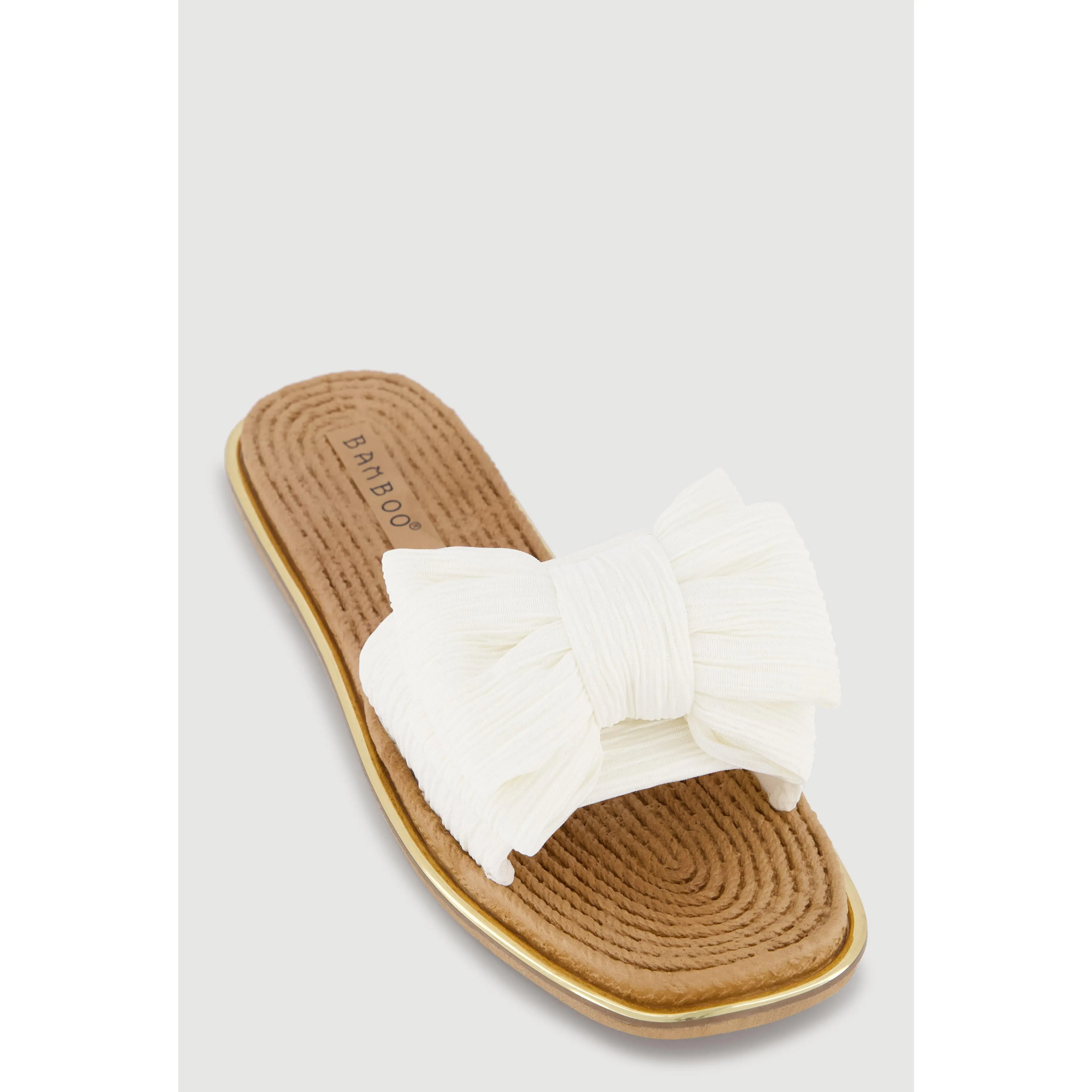 Double Bow Band Espadrille Slide Sandals