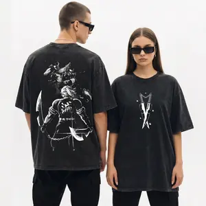 [Tiktok Shop Deals] Demon Slayer Tengen Uzui Sound Hashira Vintage Washed Oversized Good Graphic Tee With Double Print For Casual Y2K Streetwear & Anime Fans