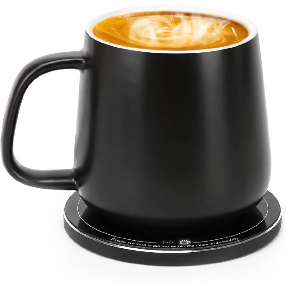 Ceramic Mug Warmer Gift Box Set for Coffee Lovers - 12.8 oz (380ml) Drink Keep-Warm Cup, 131°F Smart Stable Constant Temp, 15W Wireless Charging, C-Type USB Charging Cable, 4H Smart Auto On/Off, Easy-Care Office Kitchenware (Black)