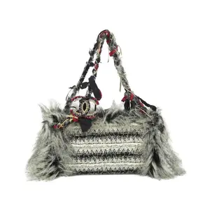 Pre-owned CHANEL Tweed Shoulder Bags Fur Calf Shoulder Bag