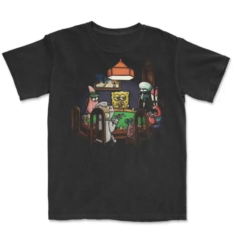 Funny Spongebob Playing Poker T-Shirt, Cartoon Graphic Tees, Unisex Tshirt, Poker Tee, Fashion Trends Shirt, Gifts Shirt, Menswear Womenswear Streetwear, Aesthetic, Heavyweight Cotton Comfort Top Regular Fit Y2k