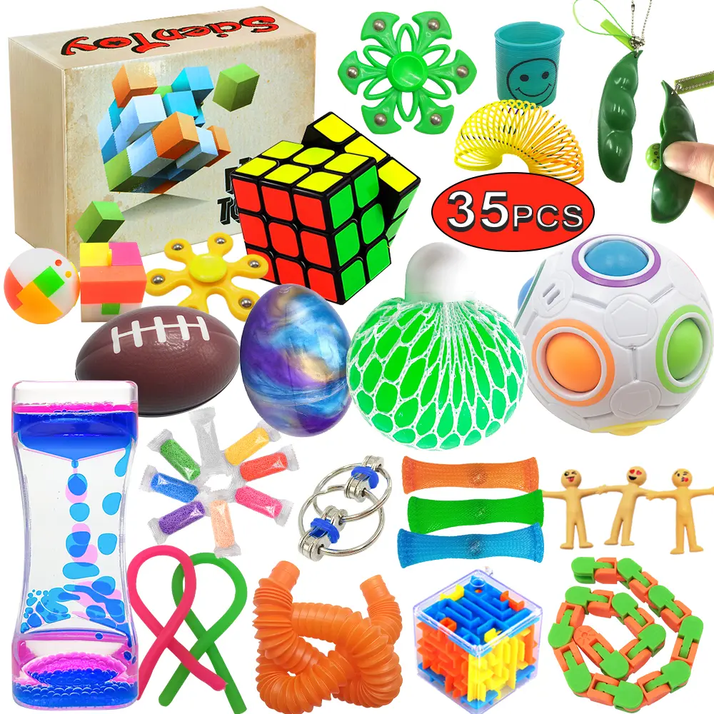 Scientoy Fidget Toy Set, 35 Pcs Sensory Toy for ADD, OCD, Autistic Children, Adults, Anxiety Autism to Stress Relief and Anti Anxiety with Motion Timer, Perfect for Classroom Reward with Gift Box