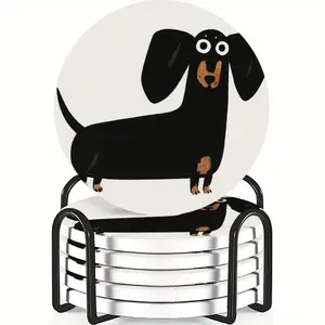 6-Piece Cup Mat Set, Cute Long-Eared Dog Design, Ceramic Material Non-Slip Heat Resistant, Ideal for Coffee & Drink Home Decor Gift