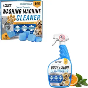 Machine Cleaner for Pet Owners and Pet Odor & Stain Eliminator - Includes 24ct Pet Washer Cleaner and 32oz Enzyme Pet Stain Deodorizer Spray