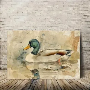 1pc Vintage Mallard Duck Watercolor Canvas Poster with Frame - 8x12 Inch, Realistic Autumn-Themed Art for Home, Holiday, Party, and Thanksgiving Decor, Thanksgiving Decor |   Watercolor Artwork |   Canvas Print, Duck Decor