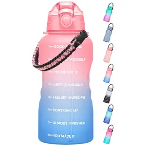 Water Bottles 1 / Half Gallon with Time Marker and Straw, Large Fitness Sports Motivational Bottle, Wide Mouth Leakproof and BPA Free for Travel, Gym,office,school