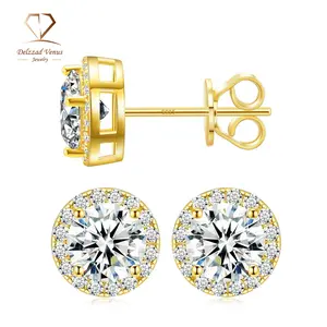 Delzzad S925 Round VVS Synthetic Moissanite Halo Earrings Perfect Birthday Mother’s Day Gift for Men Women Wedding Set