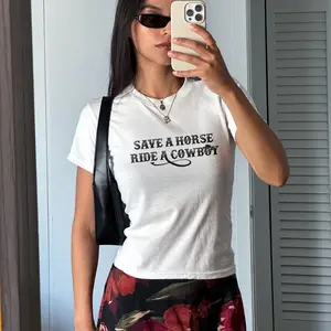Save A Horse Ride A Cowboy Baby Tee Y2k Western Cowgirl Shirt Rodeo Country Aesthetic Crop Top Southern Cute Funny Graphic Tee