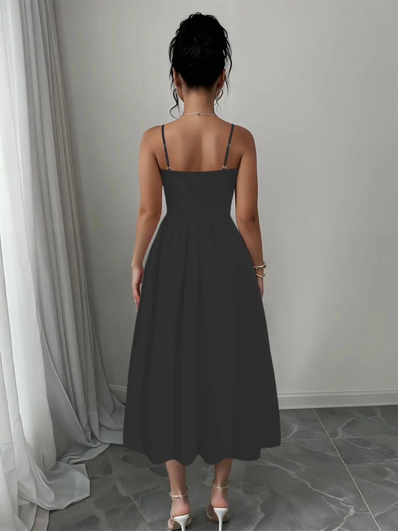 Women's Solid Color Cami Dress, Elegant Fashion Casual Midi Dress for Daily  Outdoor Wear, Women Dress for All Seasons Womenswear - TikTok Shop