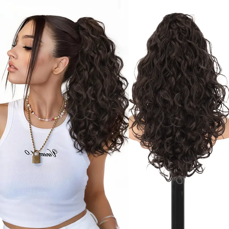 KooKaStyle 18 Inch Fluffy Curly Claw Clip Ponytail Extension for Women, Layered Voluminous Synthetic Hairpiece, Natural-Looking Easy Wear Ponytail