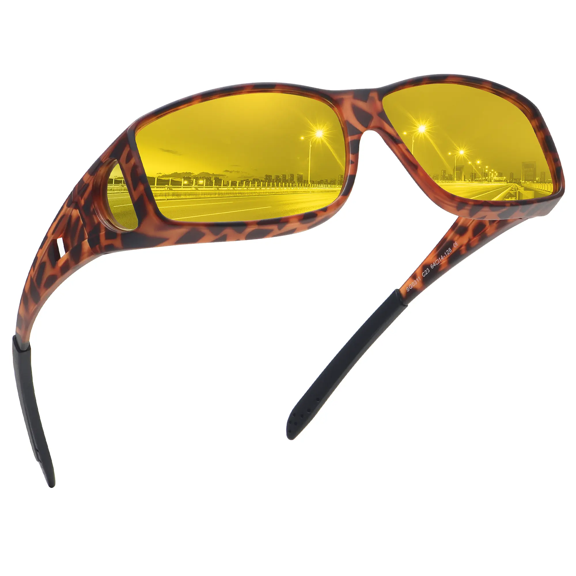 MEETSUN Designer Night Vision Lens Fit Over Glasses Sunglasses for Men & Women unisex - Polarized UV 400 Protection, Y2K Wrap Around Cool Frames for Outdoor/Driving/ fishing ( eye wear solution anti-glare )