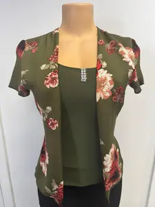 Green Olive Floral Blouse  with a Touch of Shine