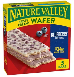 Nature Valley Crispy Creamy Wafer Bars, Blueberry, Whole Grain, 5 Bars, 6.5 oz