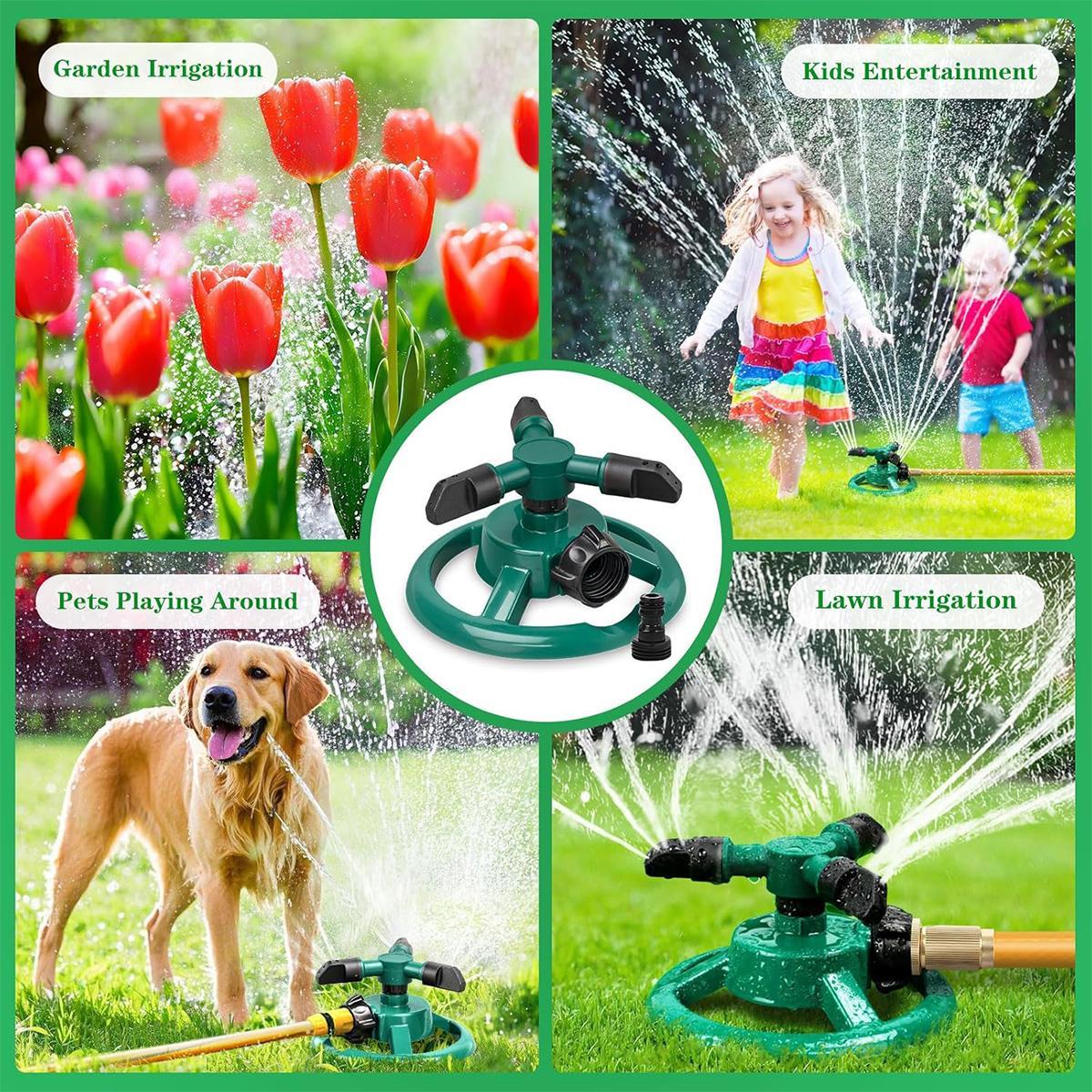 Garden Sprinkler,Sprinklers for Yard,Sprinkler,Garden Sprinkler,Water Sprinkler for Lawn,Lawn Sprinkler,Automatic 360 Degree Rotating Lawn Sprinkler, 3 Nozzle Irrigation System