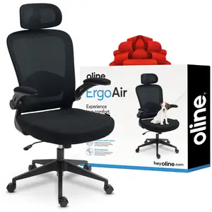 Oline ErgoAir Ergonomic Office Chair – Adjustable Lumbar Support, Flip-Up Armrests, Mesh Computer Desk Chair, Executive Gaming Chair for Home & Office