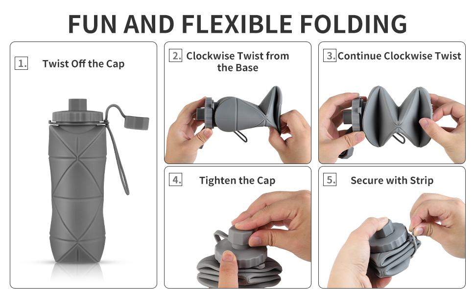 21oz Collapsible Silicone Water Bottle, Leakproof Foldable Travel Water Bottle, Portable Reusable Squeeze Water Bottle for Gym, Hiking, Running, Outdoor Sports