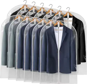12-Pack Clear Garment Bags, Hanging Suit Bags with Zipper - Waterproof Closet Storage for Coats, Jackets, Shirts, & Leather Covers Smooth Steel