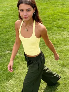 Girls' Plain Halter Top, Fitted Casual Style, Breathable Comfort, Versatile for All Seasons, Perfect for Travel & Daily Wear