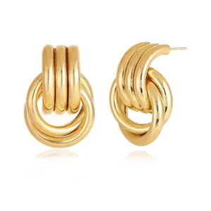 New Year fashion 14K gold-plated knot earrings, suitable for women, vintage exaggerated drop studs, lightweight and hypoallergenic, stylish accessory, gold jewelry, the best gift for women