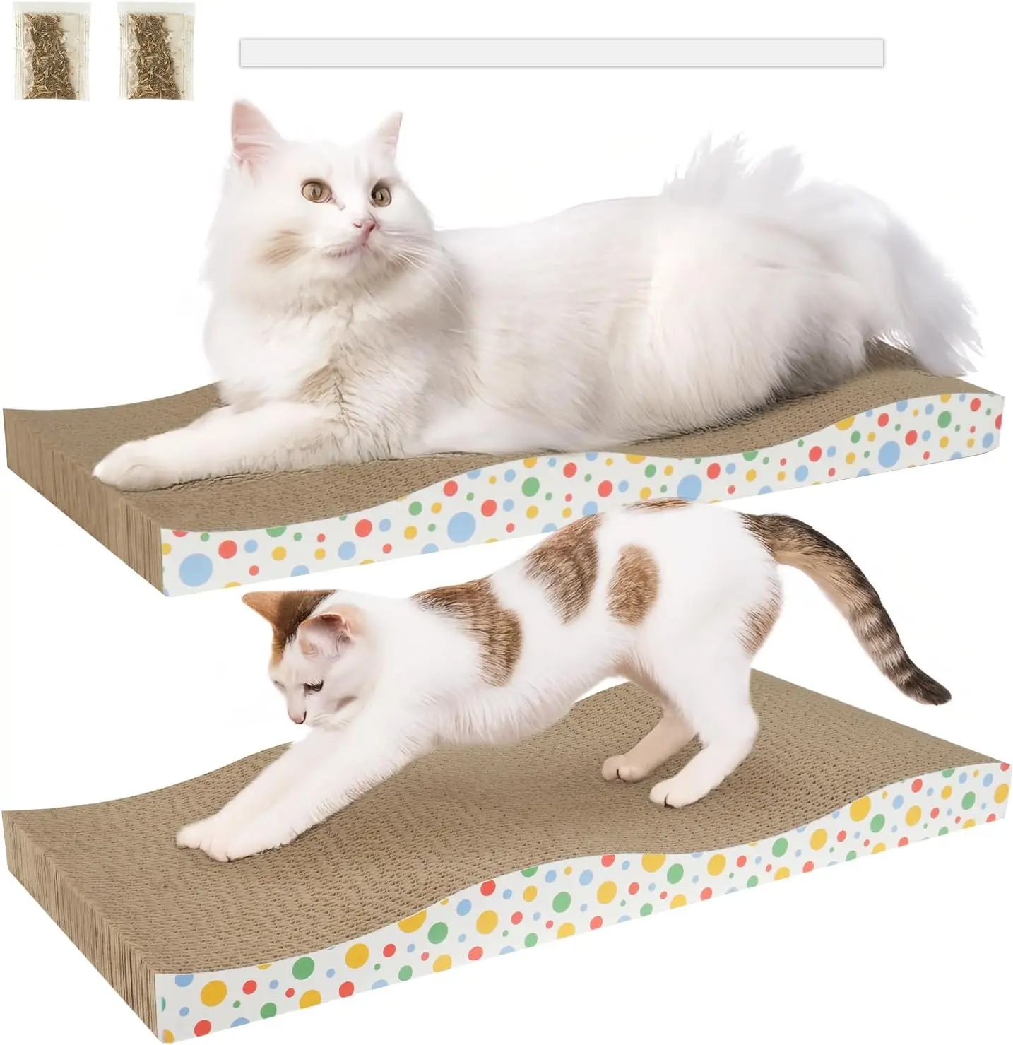 Cat Scratching Board, Large Wide Corrugate Cat Scratcher with Catnip, Premium Scratch, Double-Sided Design, Cat Scratch Pad for Indoor Cats and Kitten,Furniture Protectors from Cat Scratching (-PACK)