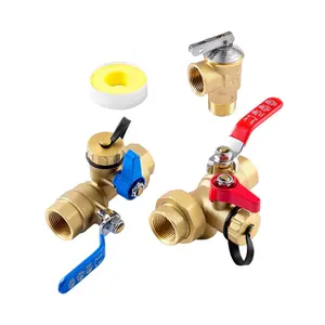 VEVOR Tankless Water Heater Kit 3/4 Inch Service Valve Set with 2PCS Isolation Valves Pressure Relief Lead-Free Brass SUS304 Stainless Steel Easy Install for Home & Commercial