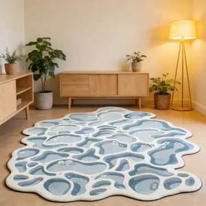 Fresh water ripple shaped carpet, blue and white gradient plush floor mat, balcony anti slip and absorbent foot mat, living room decoration mat suitable for ins style/natural style home decoration