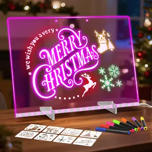 14"x10" Christmas Themed LED Drawing Board, Portable Wipeable Board, 4 Mode Switching & 7 Color Modes, Scratch-Resistant Dry Erase Board with 7 Color Pens, Brightness Adjustable, for Office/School/Home, Ideal Christmas Gift for Kids & Adults