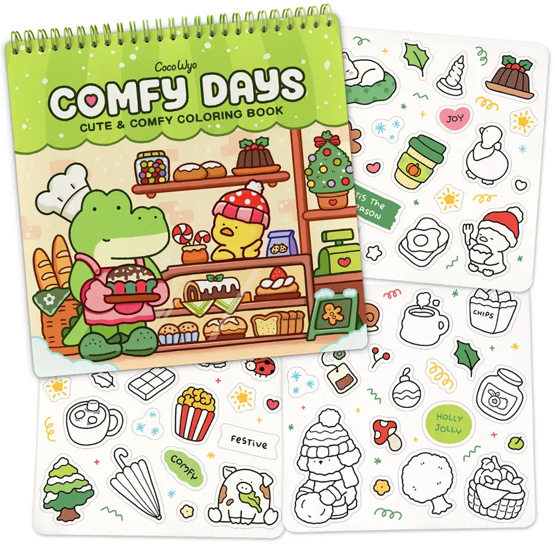 Coco Wyo Comfy Days Spiral Bound Coloring Book & Sticker Set - Adult Coloring Books, Cozy Everyday Scenes, Mindful Coloring, Stress Relief, Women's Birthday/Holiday Gifts, for Teens (Couch, Tables Use)