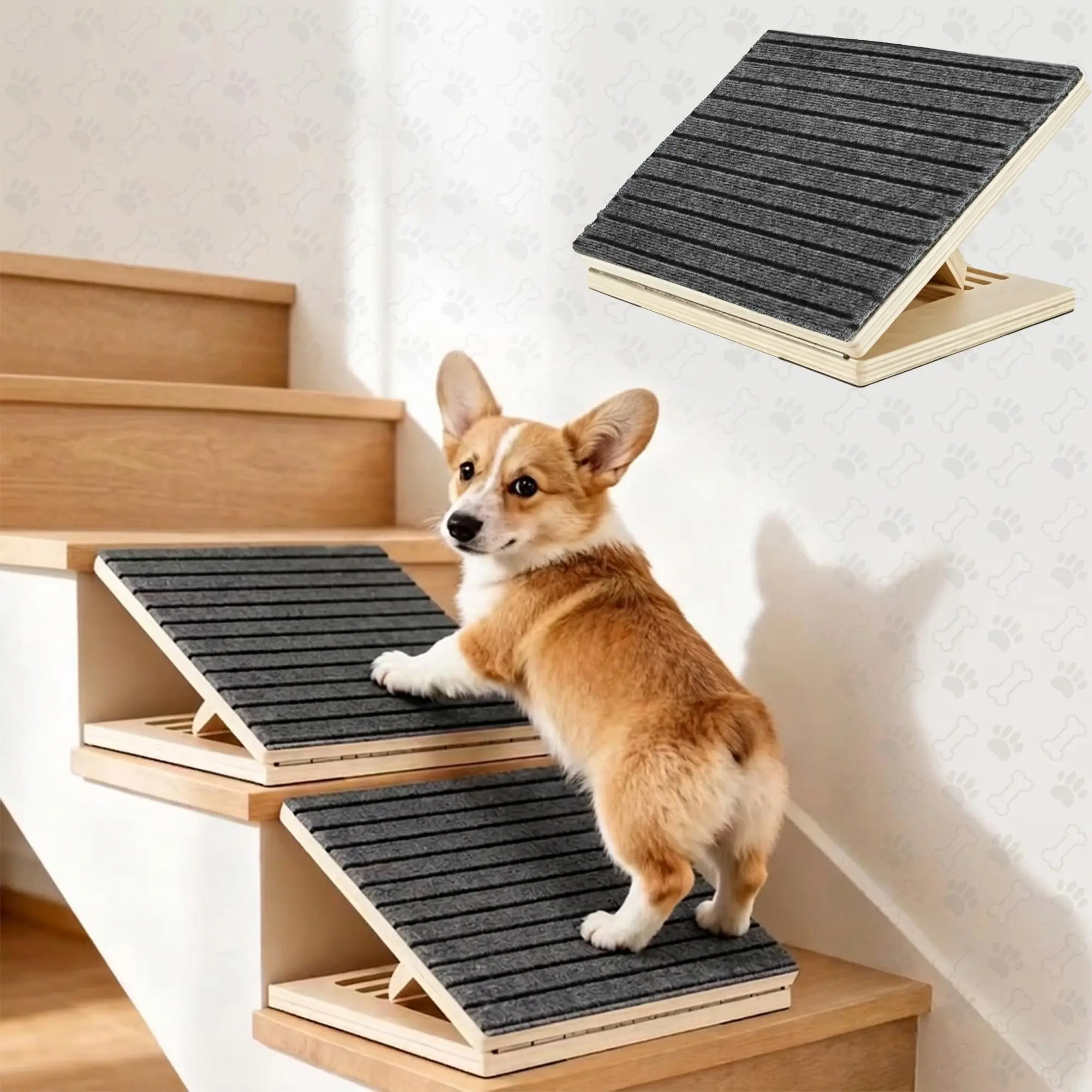 2 Pack Upgraded Dog Ramps for Stairs, Adjustable Stair ramp for Dogs,Portable Dog Stairs with Mat for Small Dogs and Cats, Non-Slip Pet Steps for Elderly or Injured Pets