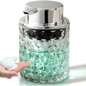 Foaming Hand Soap Dispenser， Bathroom Soap Dispenser or Lotion Dispenser for Kitchen,Refillable Clear Glass Soap Dispenser with Large Pump