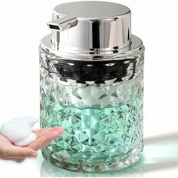 Foaming Hand Soap Dispenser， Bathroom Soap Dispenser or Lotion Dispenser for Kitchen,Refillable Clear Glass Soap Dispenser with Large Pump