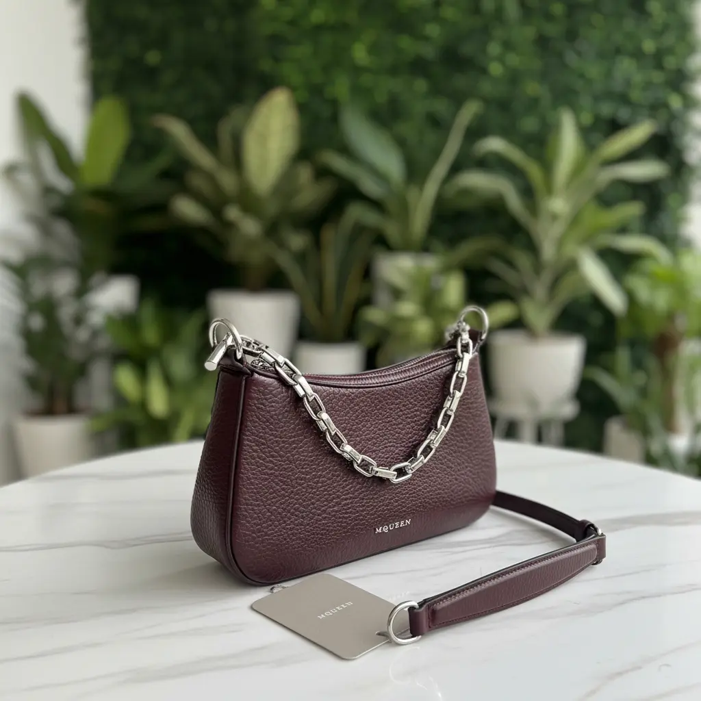 Pre-owned Alexander McQueen Leather Shoulder Bags McQueen Burgundy Small T bar Shoulder Bag New