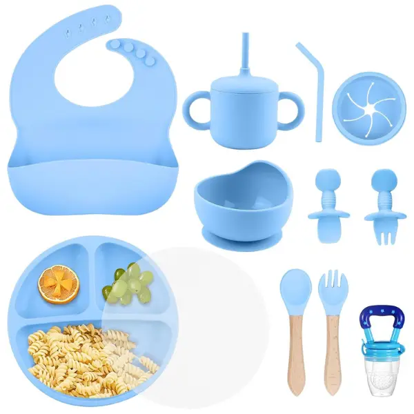 Fall Halloween Gift Silicone Baby Feeding Set – BPA-Free Baby Essentials | Suction Bowl, Divided Plate, Bib, Sippy Cup & Spoons | Self-Feeding & Baby