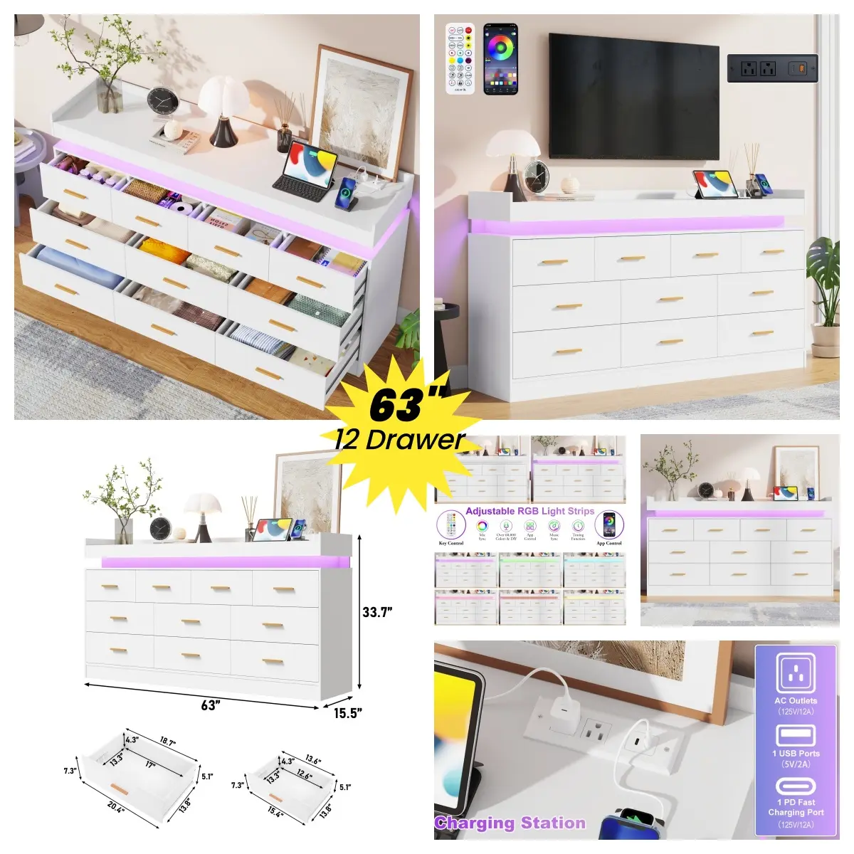 White-1022-10 Drawer-63"W 