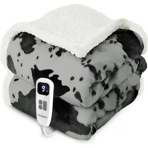 Heated Blanket Throw Blanket - Fast Heating Electric Blanket, Soft Flannel Heated Throw with 4 Time Settings,10 Heating Settings, Warm Gifts for Women & Mom & Grandma(50"x60"Cow Print Grey)