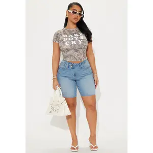 Lydie Crossover Bermuda Shorts - Medium Wash