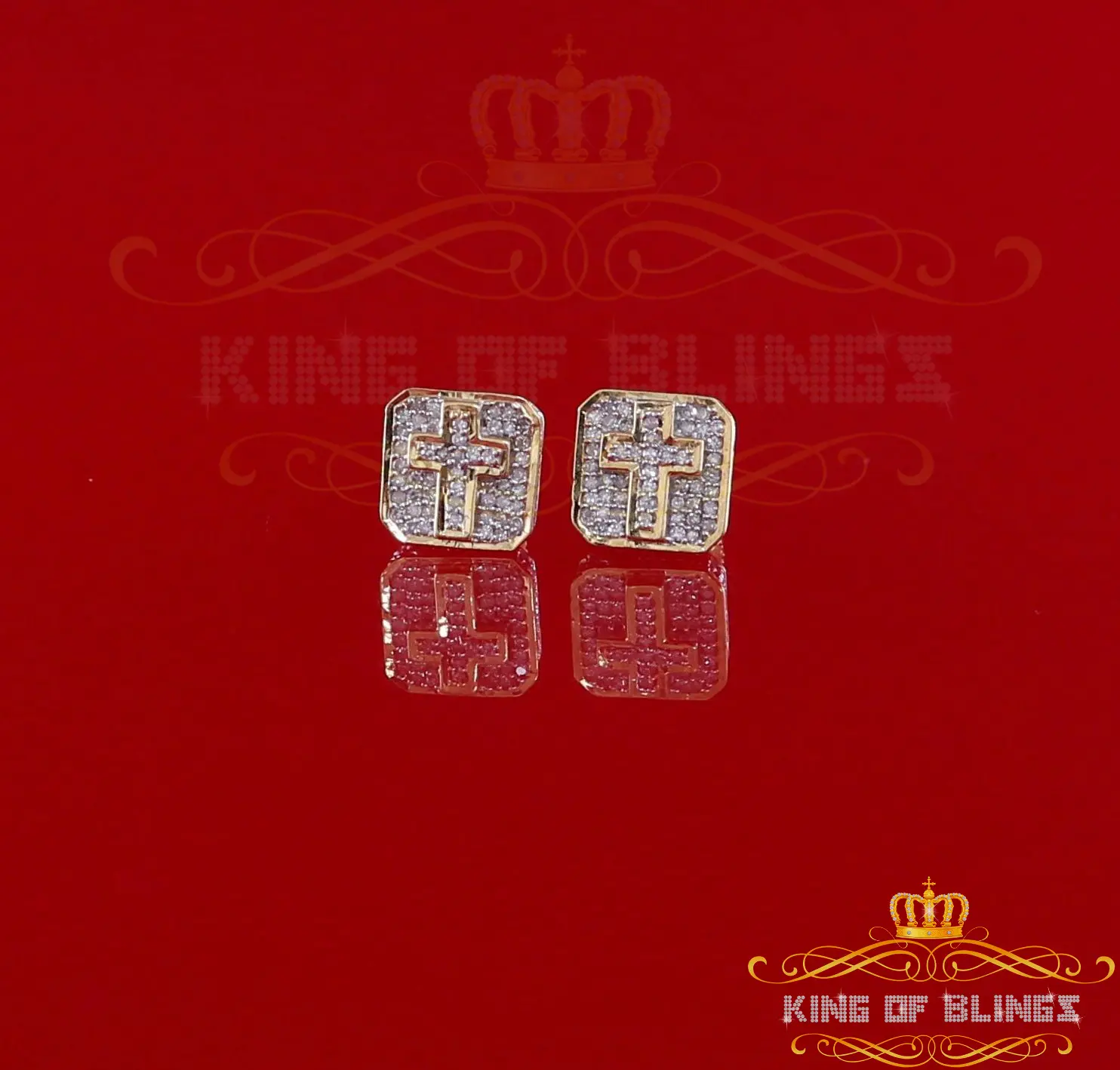 King Of Bling's  10K Gold plated Yellow Gold Real Diamond 0.25CT Men's/Women's Square Stud Micro Earrings