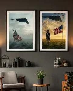 ( No Frame ) America 250th Anniversary Poster, Freedom B2 Poster, USA Patriotic Aircraft Wall Art, America Flag Poster, Home Decor