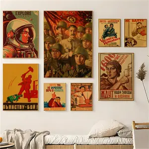 PIKPAKA Vintage Stalin USSR CCCP Aesthetic Painting Calligraphy Eco-Friendly Cotton Canvas Poster Fine Texture Smooth Surfac Waterproof Wall Art for Home & Outdoor Decor Gift
