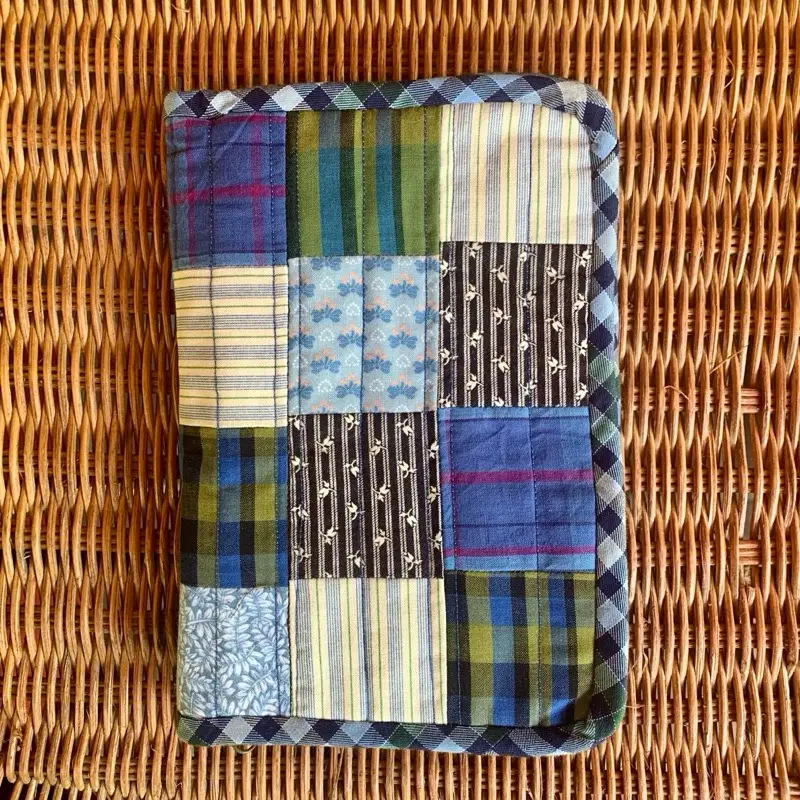 Handmade Zippered Book Case Organizer, Pen Holders, Side Pockets, Quilted Cotton Journal Keeper for Scrapbook or Sketch Book Sleeve, One of a Kind, Whimsical, Reclaimed Fabric, Upcycled