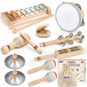 JOYREAL Wooden Musical Instrument Set for Kids, Montessori Toy for Preschool Learning Includes Drum Bells & Accessories,Christmas Gift for Toddlers