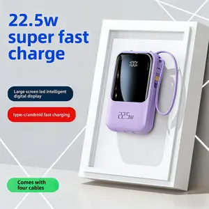 22.5W/PD20W Fast Charge Portable Power Bank with 4 Built-in Cables, LED Digital Display, 4 Output 3 Input, Compact USB-C Charger for iPhone & Android