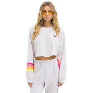 RUGBY STITCH CROPPED CREW SWEATSHIRT RELAXED - DOVE GREY // NEON