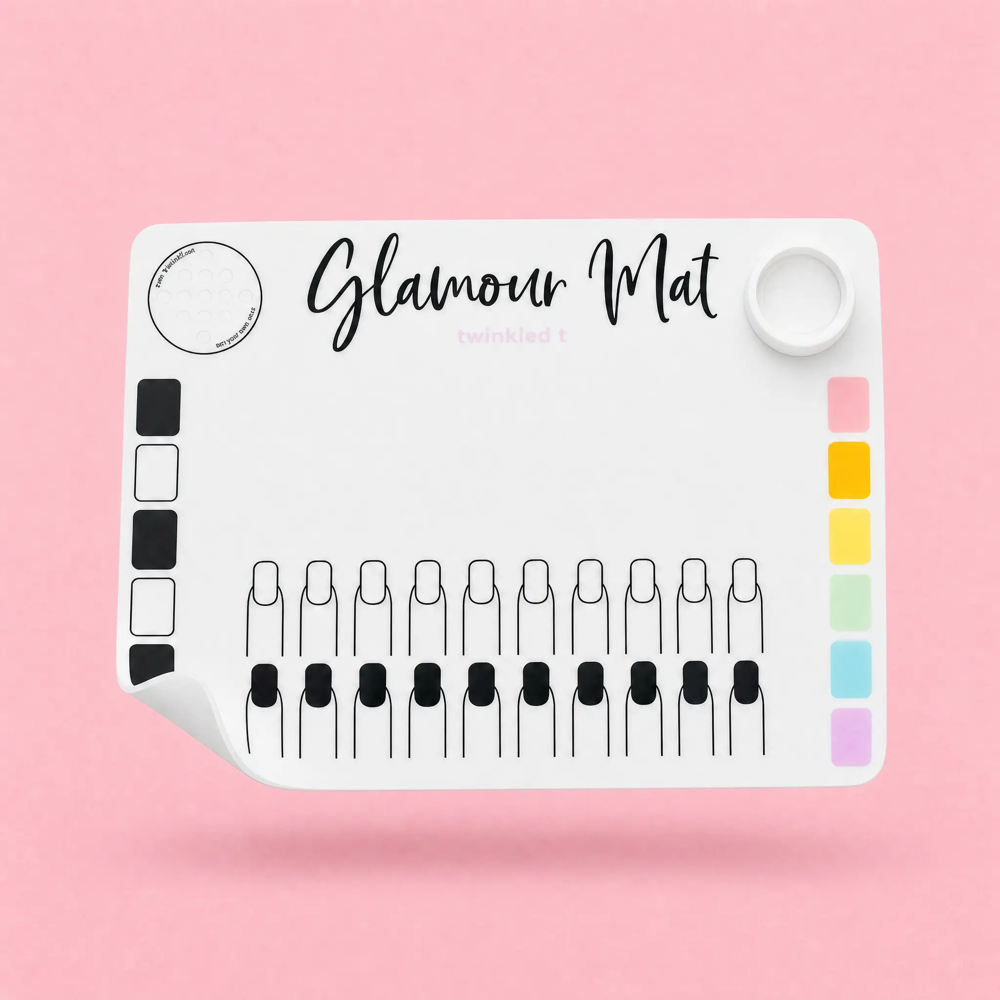 Twinkled T Silicone Glamour Nail Art Mat Kit with Collapsible Cup, Paint Palette for Acrylic Manicure, Nail Care & Polish Application
