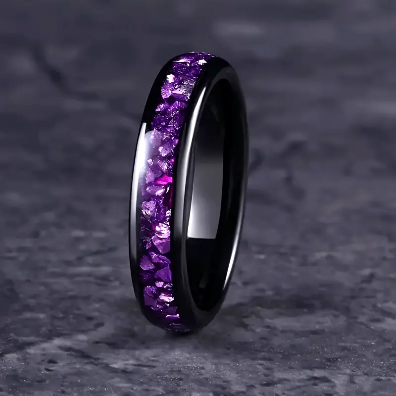 1pc 4/ 8mm Purple Wedding Ring couple jewelry, stainless steel ring birthday gift for him and her, men's and women's matching ring set