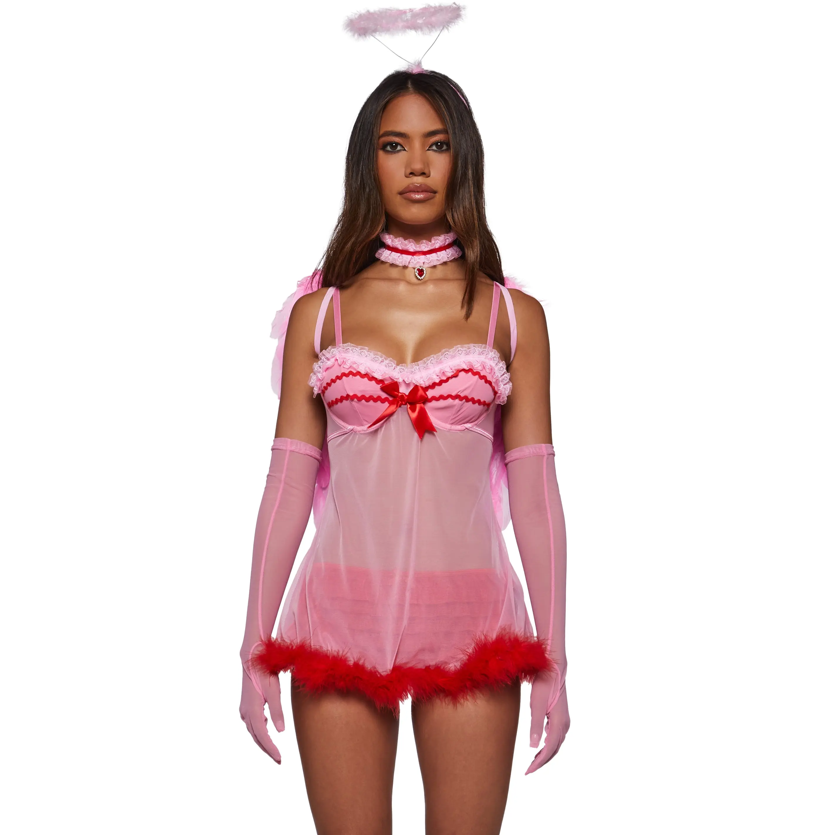 Pink Cupid Costume with Wings and Halo