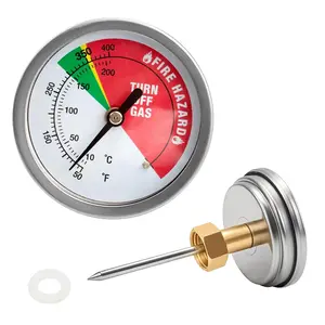 5070 Fryer Thermometer Replacement for Bayou Stainless Steel Tempered Dial, Fit for 9-gal 2.5-gal 4-gal Fryers, w/ 50˚- 400˚F Deep Fry Thermometer