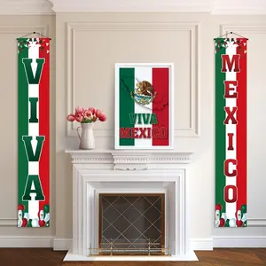 2 Piece Mexico Independence Day Banner Set, Mexican Themed Decorations, Vibrant Mexican Flag Colors, Mexico Text and Eagle/cactus Logo, Durable Polyester Material